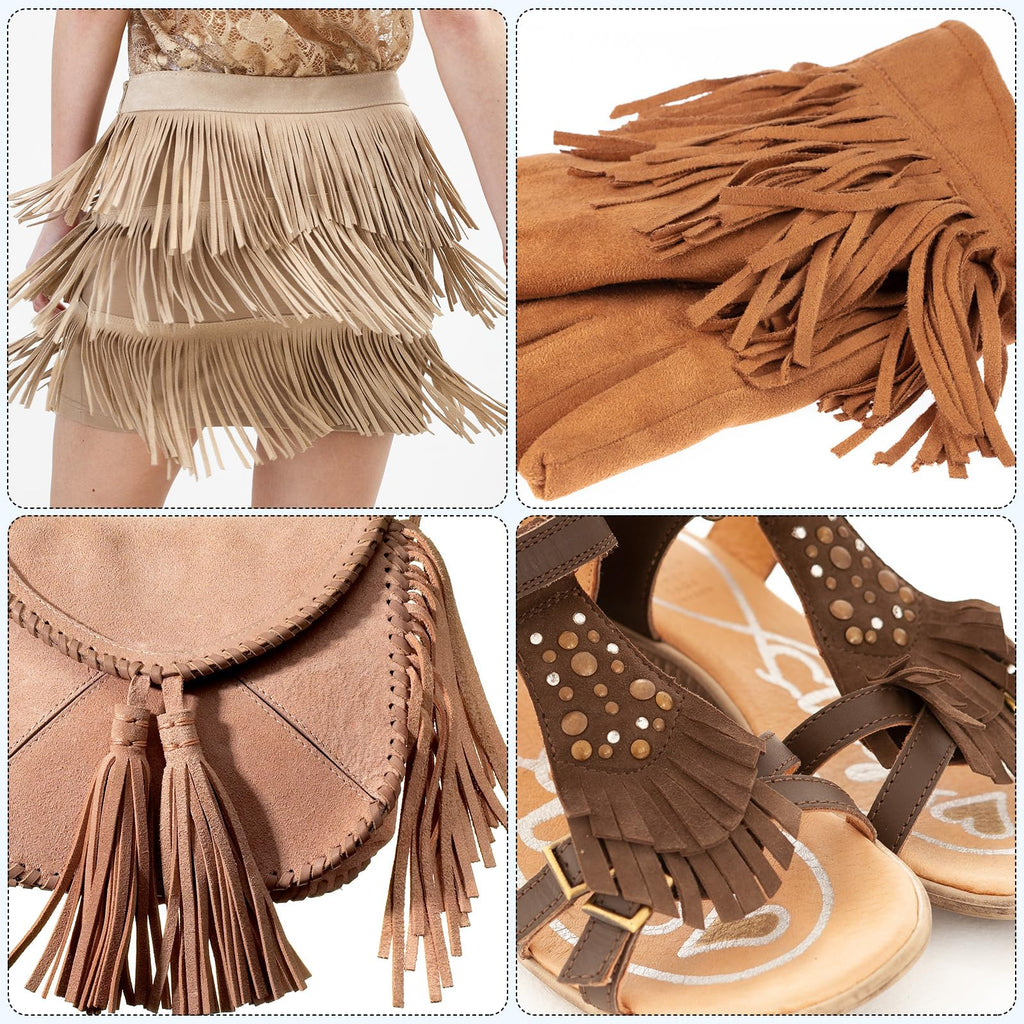12 Inch PU Leather Suede Fringe Trim Double Side Leather Sewing Tassel Fringe for DIY Sewing Dress Crafts - 2 Yards