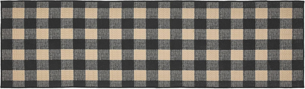 Black Check Indoor Rug/Runner Rect 22x78, Polyester Area Rug, Accent Rug, Floor Decor, Black Check Collection