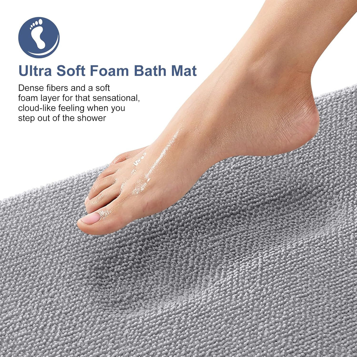 Memory Foam Bathroom Runner Rug 47x24, Absorbent Long Bath Mat, Grey | Soft Quick Dry Bath Rugs, Non-Slip Carpet