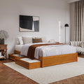 Queen Wood Panel Platform Bed with Storage Drawers, Light Toffee