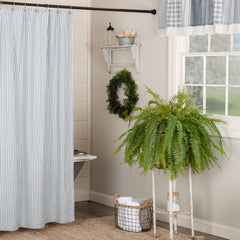 Sawyer Mill Blue Decorative Farmhouse Ticking Stripe Buttonholes 72x72
