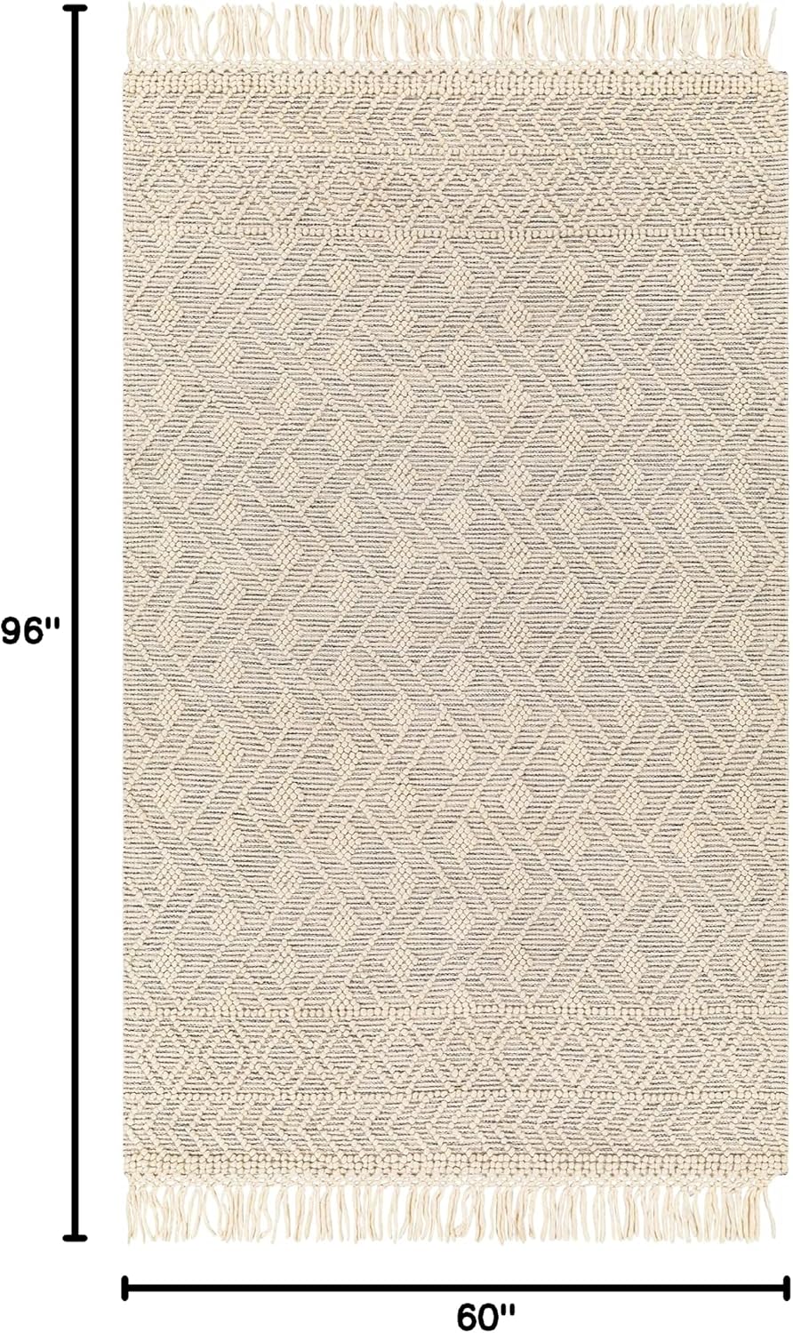 Erica Wool Living Room, Bedroom Area Rug - Geometric Diamond Trellis Border - Traditional Transitional Scandinavian