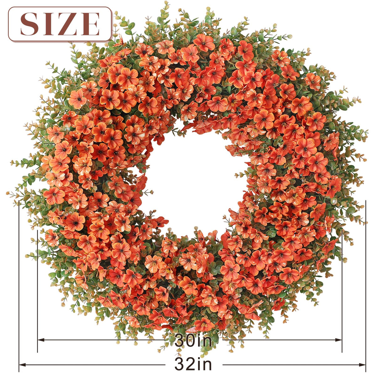 32" Large Artificial Silk Flower Eucalyptus Wreath for Outdoor(Fall Orange)