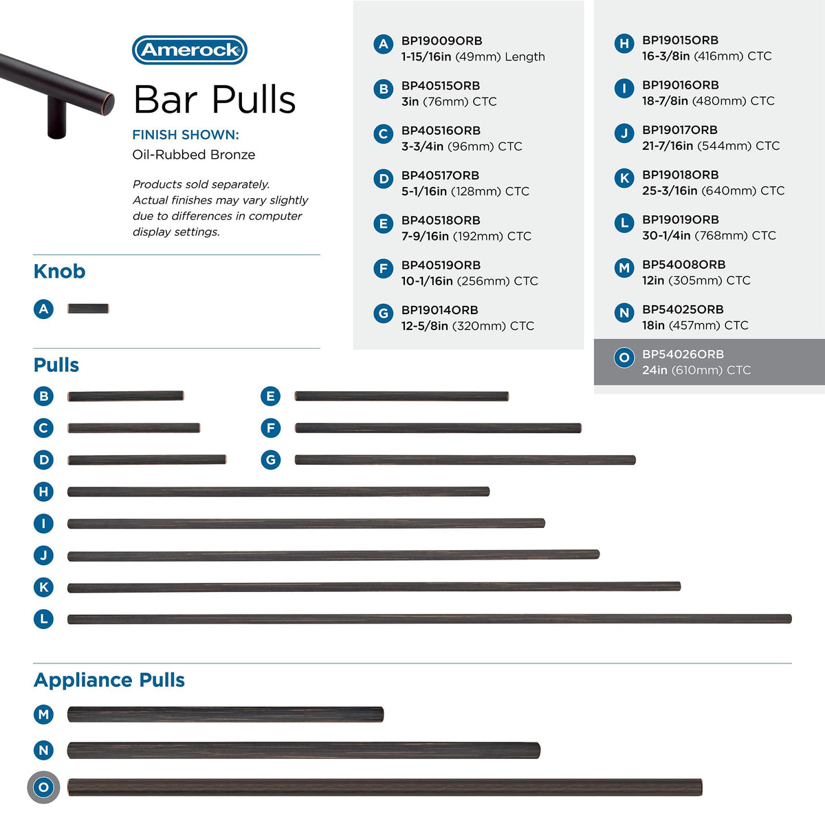 24" Bar Pulls Oil-Rubbed Bronze Appliance Pull