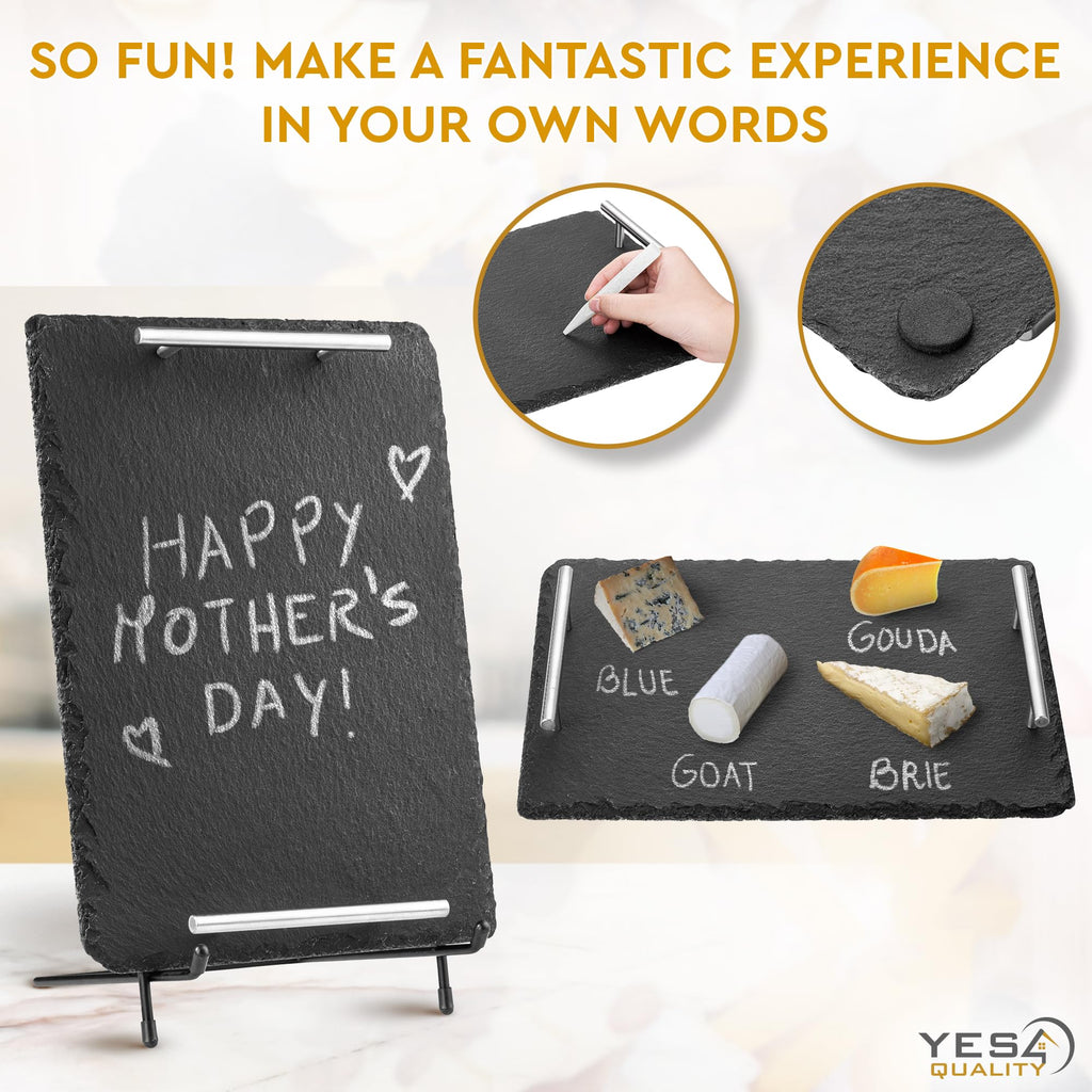 Charcuterie Cheese Board Set, 14" x 10", Black, Natural Stone Slate Tray