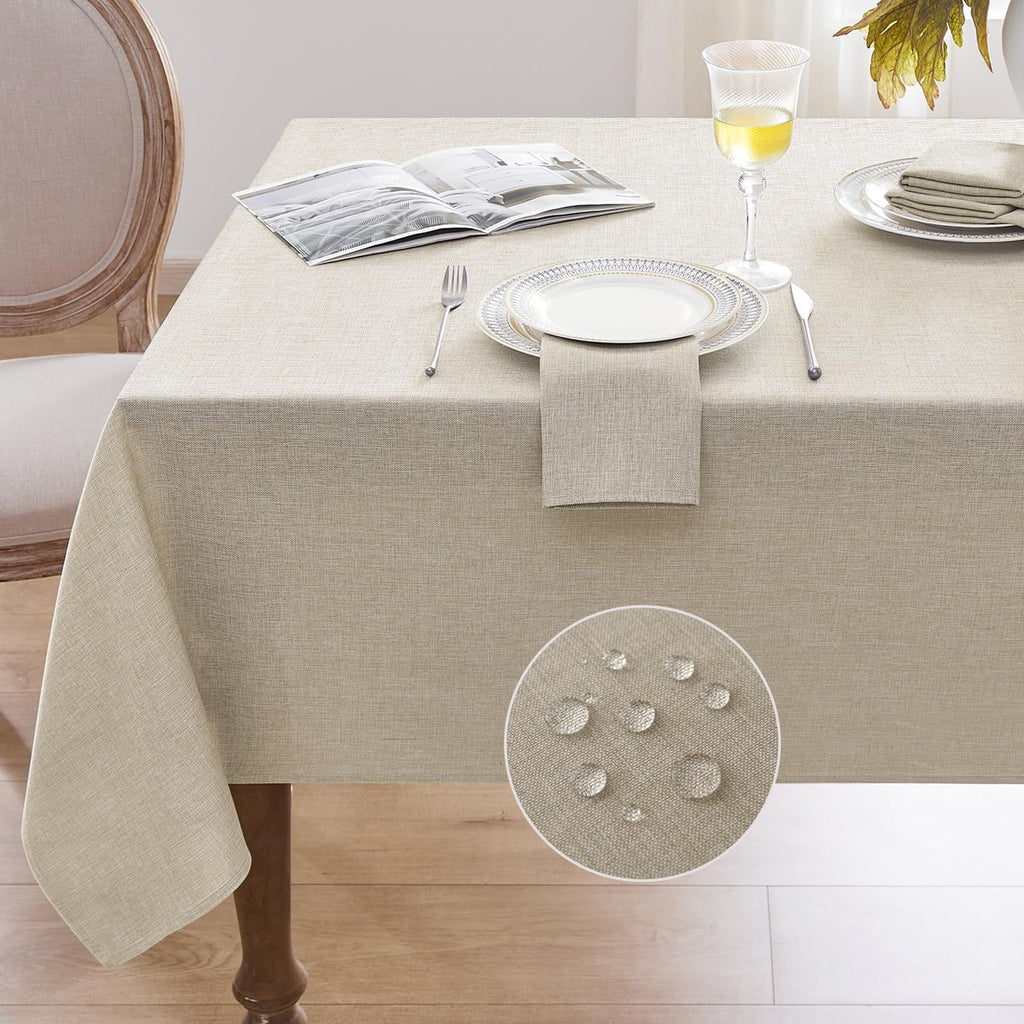 Large Outdoor Tablecloths 104x60 inch Beige Rectangular Faux Linen Table Cloth Waterproof Stain and Wrinkle Resistant