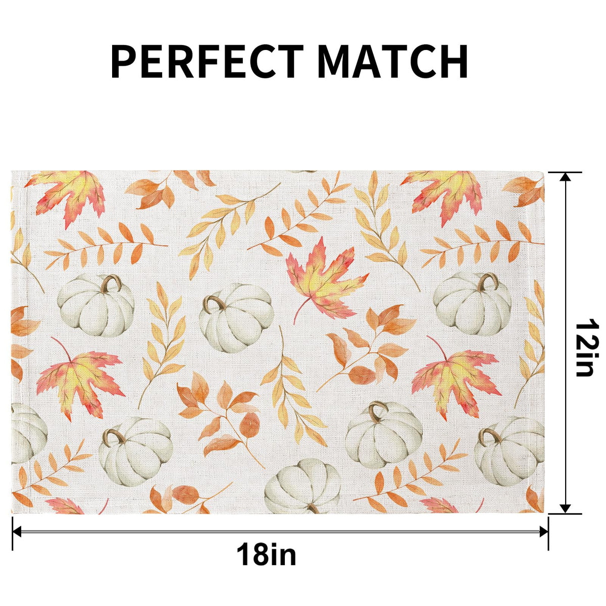 Fall Placemats Set of 6, 12"x18" Linen Place Mats, Maple Pumpkins