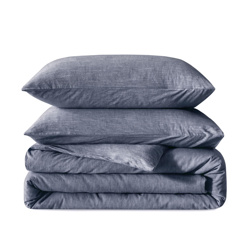 Linen Duvet Cover - Soft Breathable Cotton Linen Blend, 3-Pieces Bedding Set with 2 Pillowcases