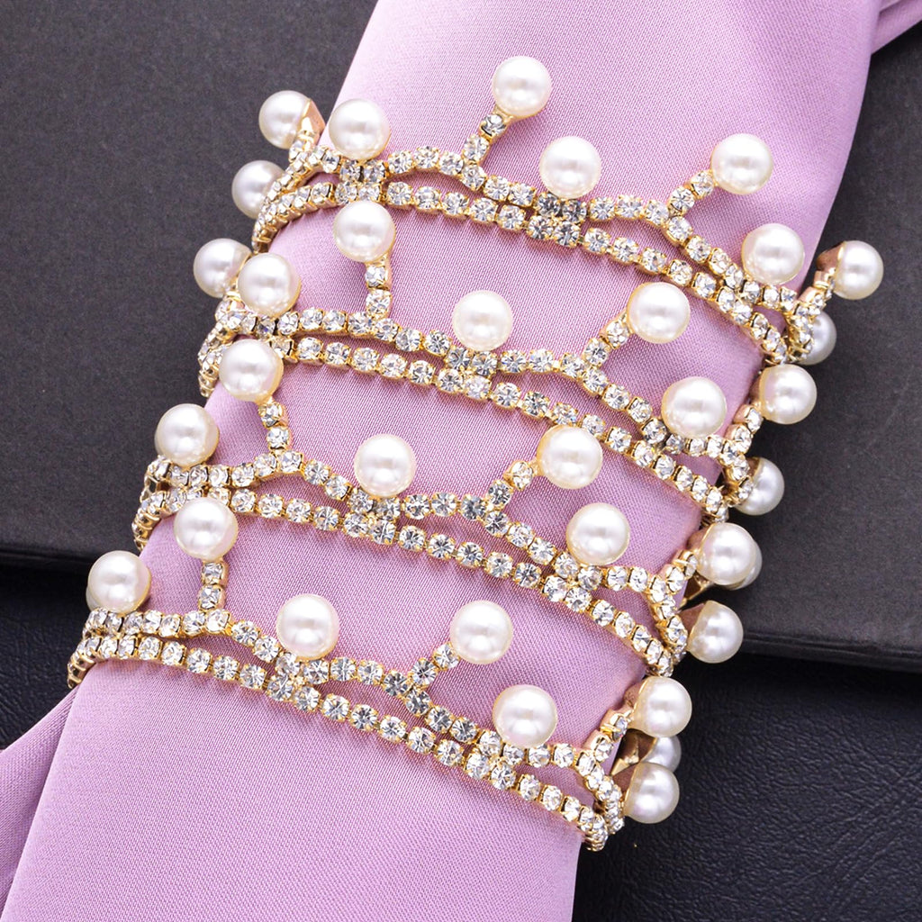 Pearl Tassel Crystal Rhinestone Trim, Inlaid Pearl Beaded Chain - 1 Yard