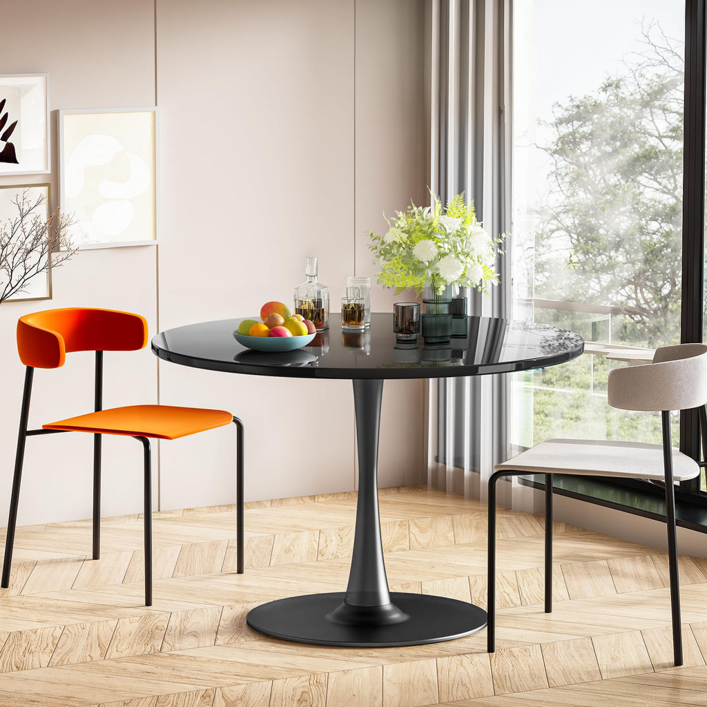 Inspired Saarinen Style Black Round Dining Table, 39.1" Tulip Kitchen Dining Table for 4-5 People with MDF Top & Pedestal Base, Mid-Century