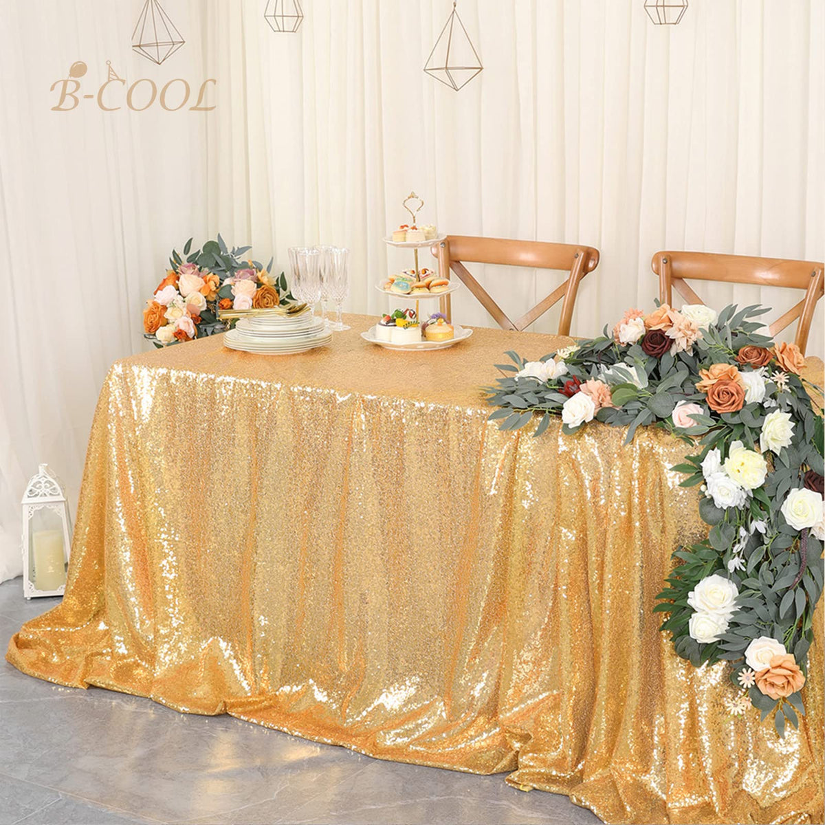 Gold Sequin Tablecloth Seamless 90x132inch Rectangle Sequence Table
