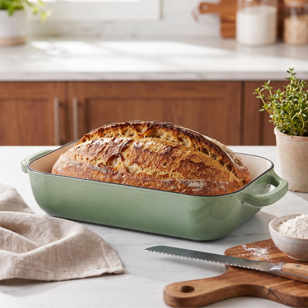Large Cast Iron Dutch Oven Dome Pot with Lid, Enameled Bread Oven, Bread Pan made Sourdough Bread Baking, 6QT