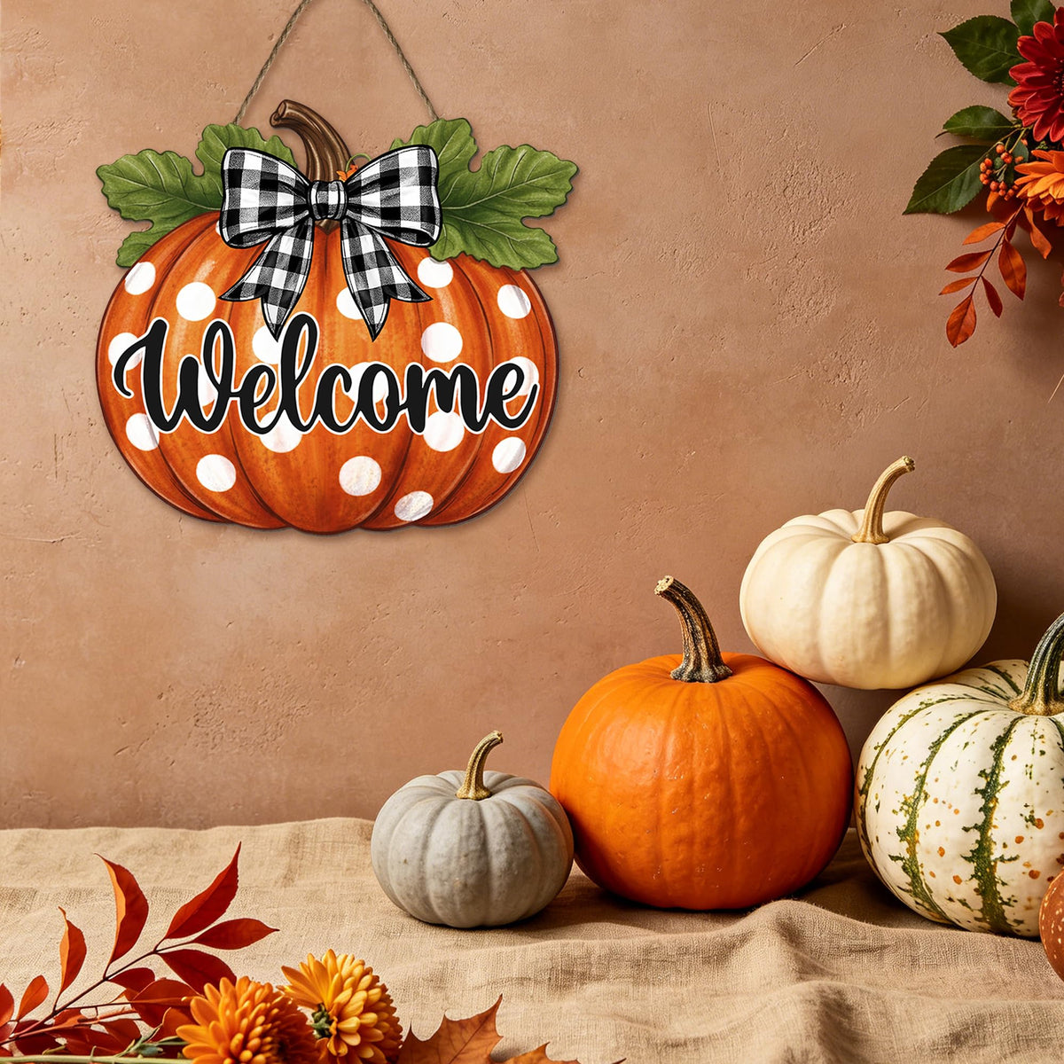 Fall Pumpkin Front Door Sign Rustic Pumpkin Thanksgiving Welcome Door Decorations Wood Sign Autumn Harvest Wreath