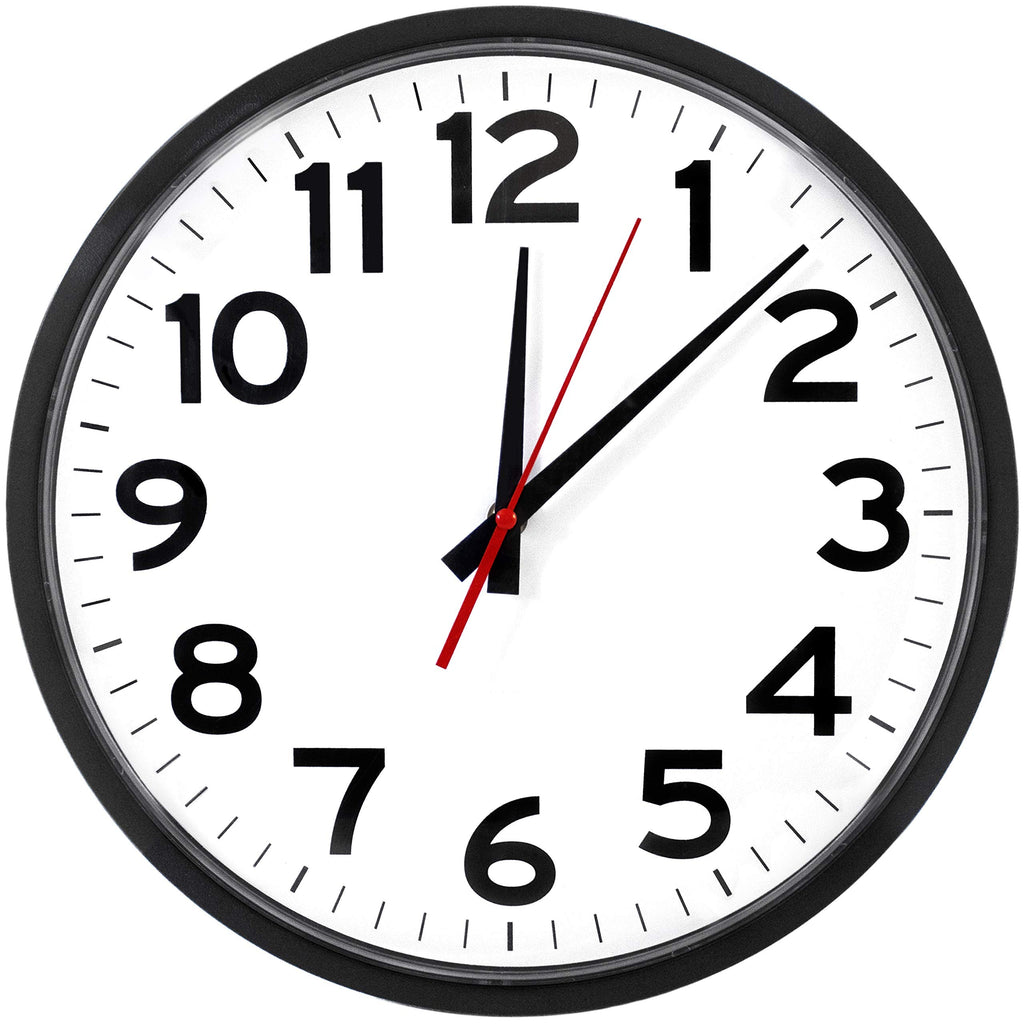 Inspired Nelson Style Ultimate Wall Clock 14" Atomic, Black, Easy-to-Read Display, Round, AA