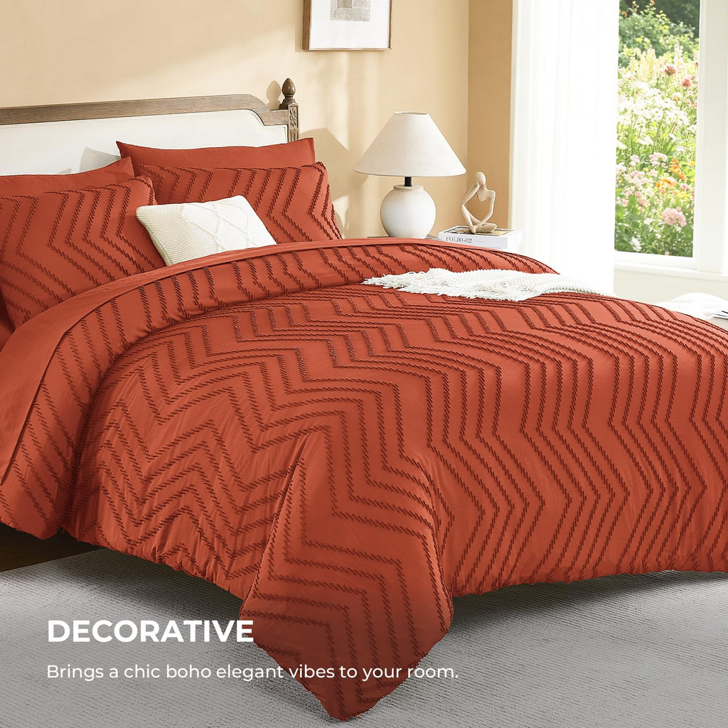 Oversized Queen Comforter with Sheets, 7 Pieces Boho Bed Set