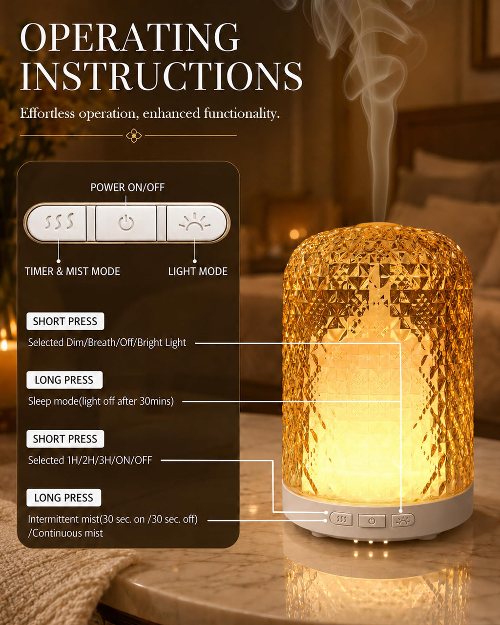 Glass Essential Oil Diffuser with Pulse/Continuous Mist