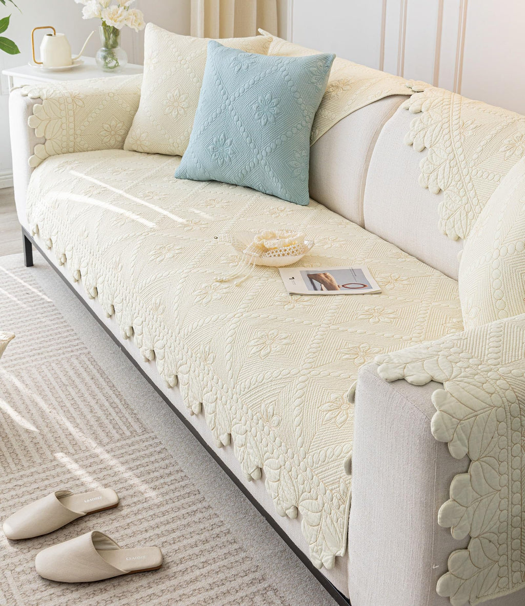 Quilted Couch Covers for Sofa Farmhouse Sofa Covers(Ivory, 43"x70")