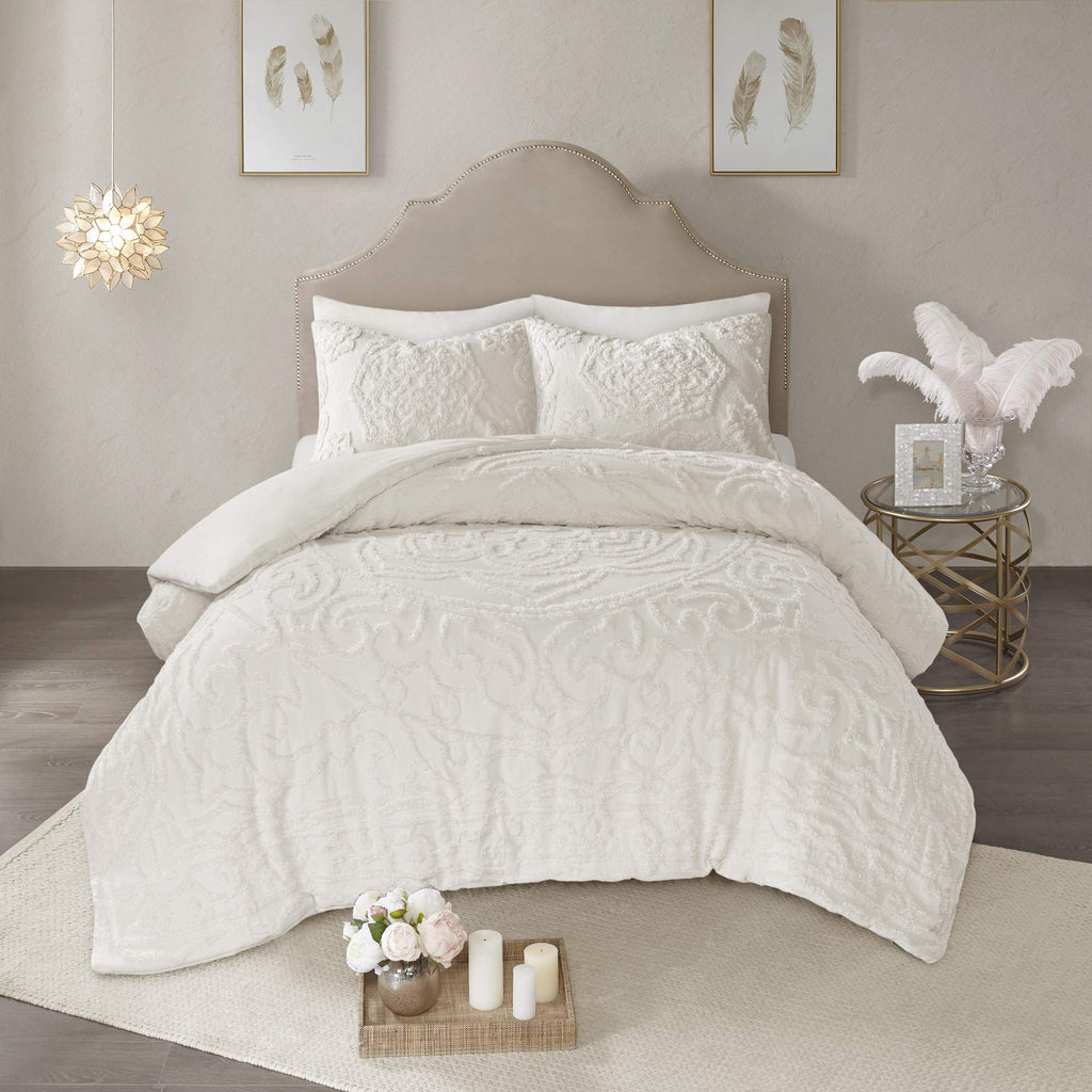 Cotton Bohemian Tufted Off-White Twin Comforter Set, 2pc
