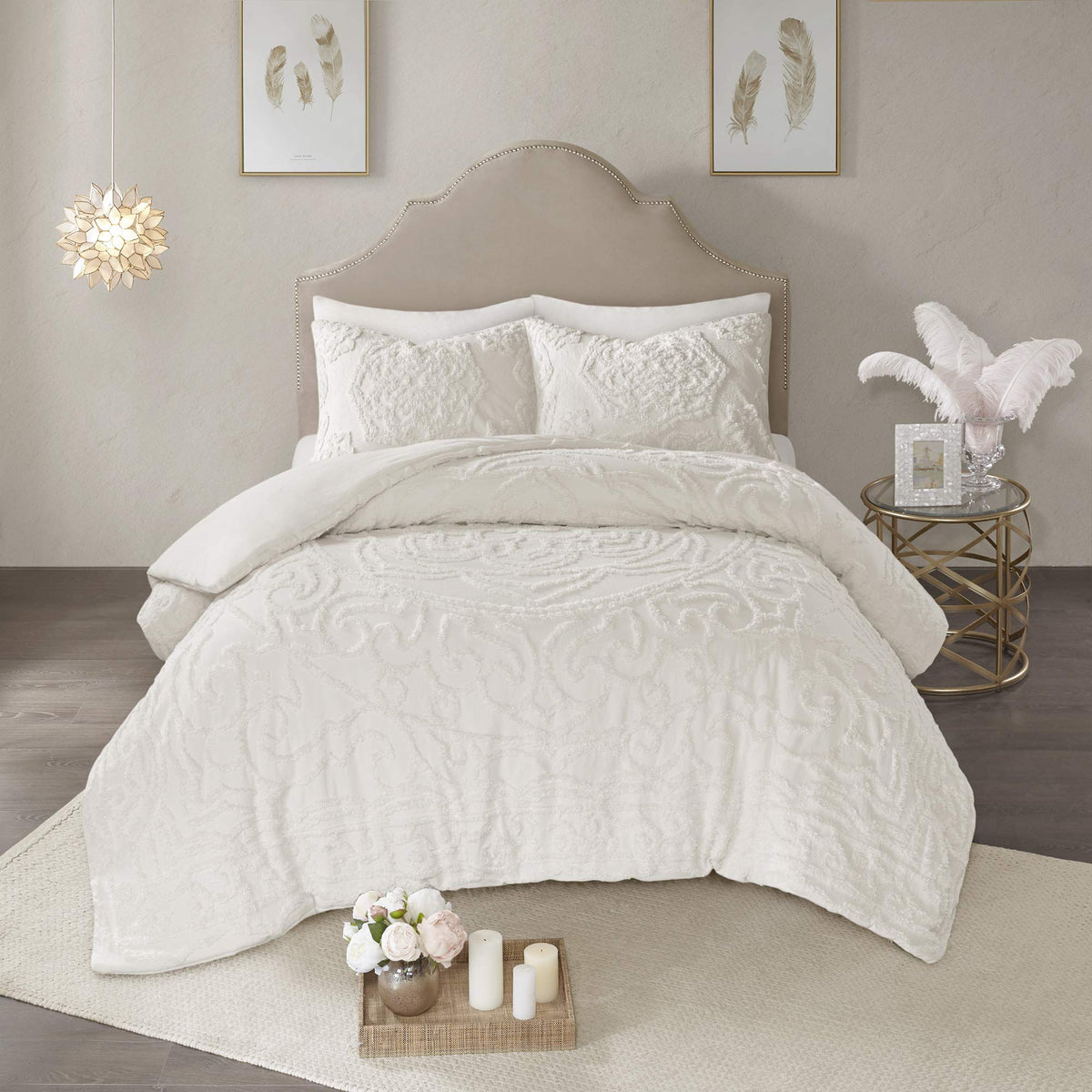 Cotton Bohemian Tufted Off-White Twin Comforter Set, 2pc