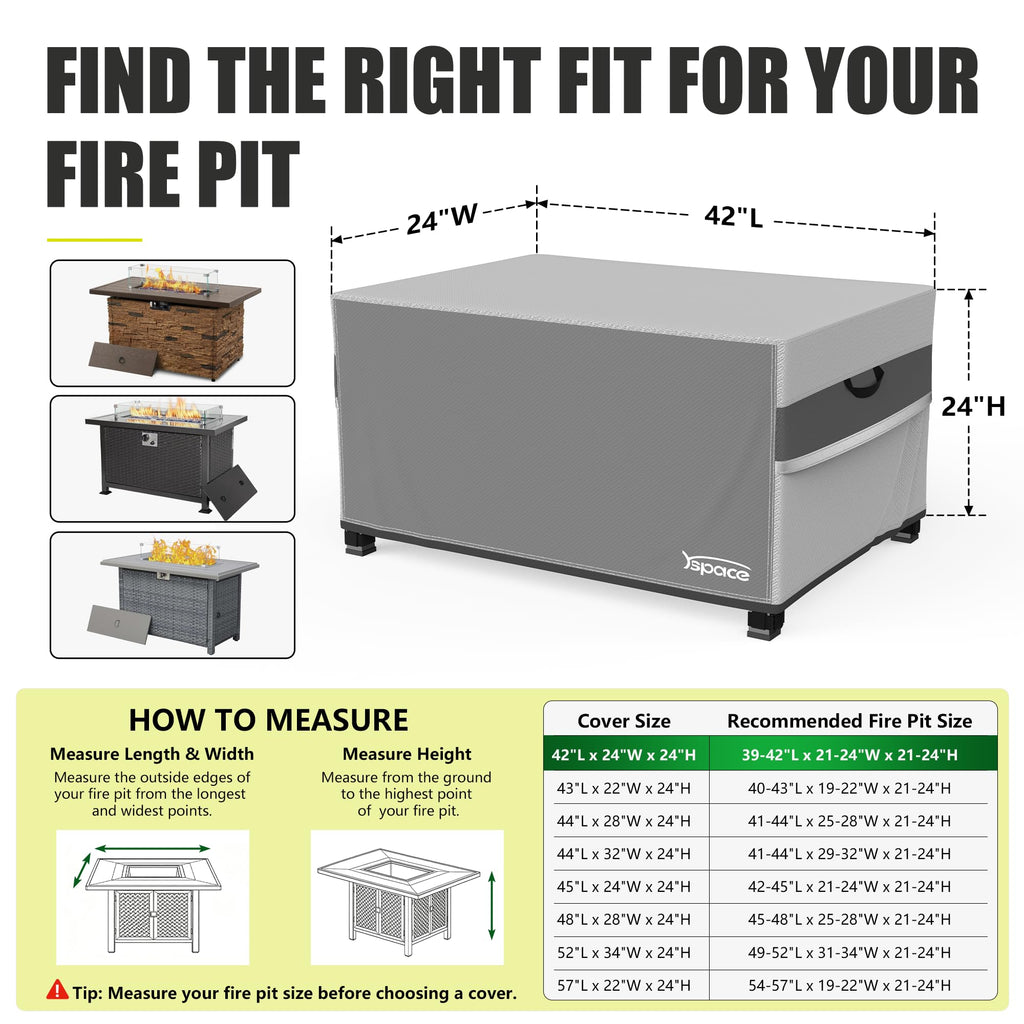 42" Fire Pit Cover Rectangular, 600D Outdoor Fire Table Cover