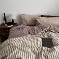 Coffee Striped King Duvet Cover Set Jacquard Linen Cotton Bedding