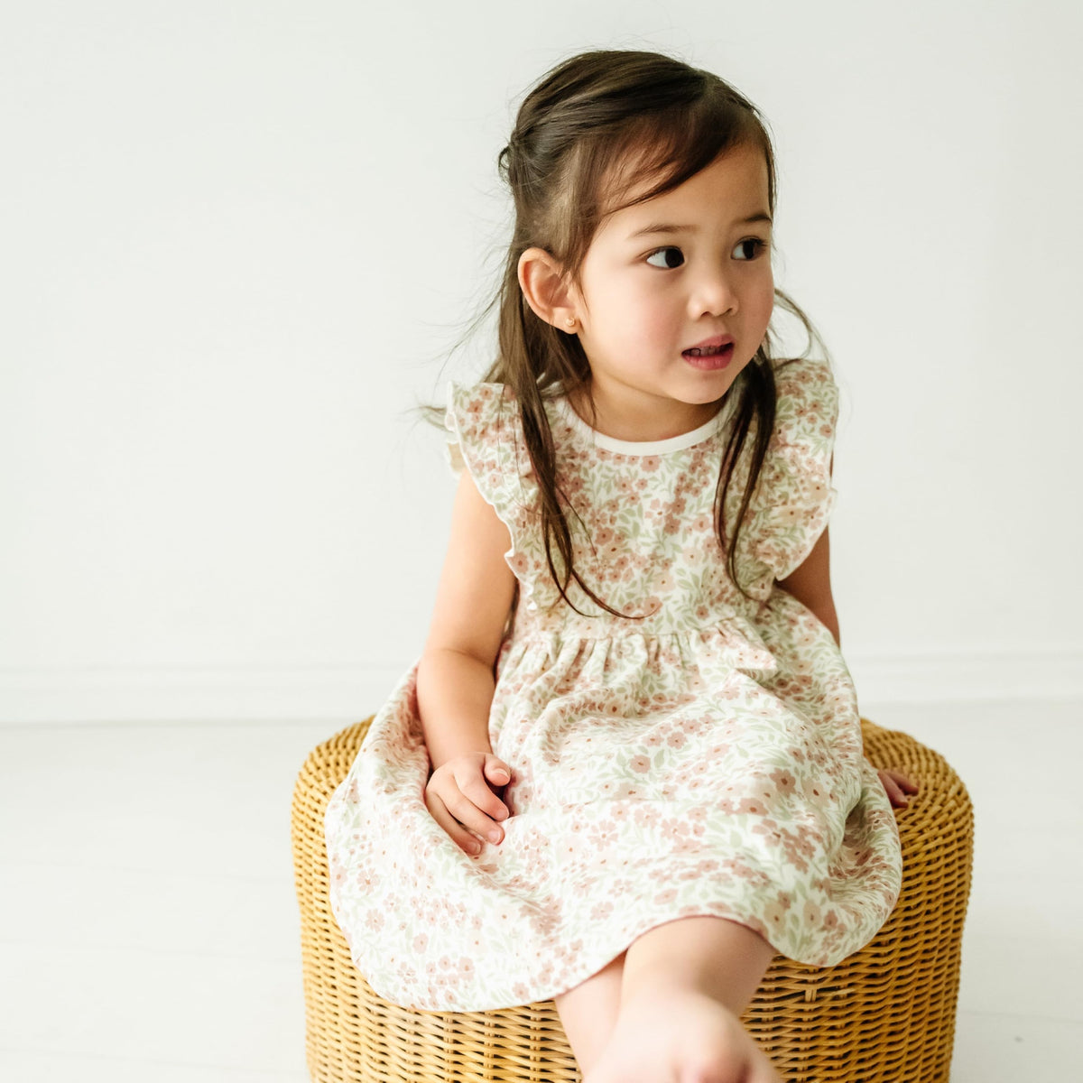 Certified Organic Cotton Baby Toddler Little Girl Smocked Sundress with Bloomer - Summer Floral Print