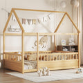 House Bed Frame with High Fence, Natural