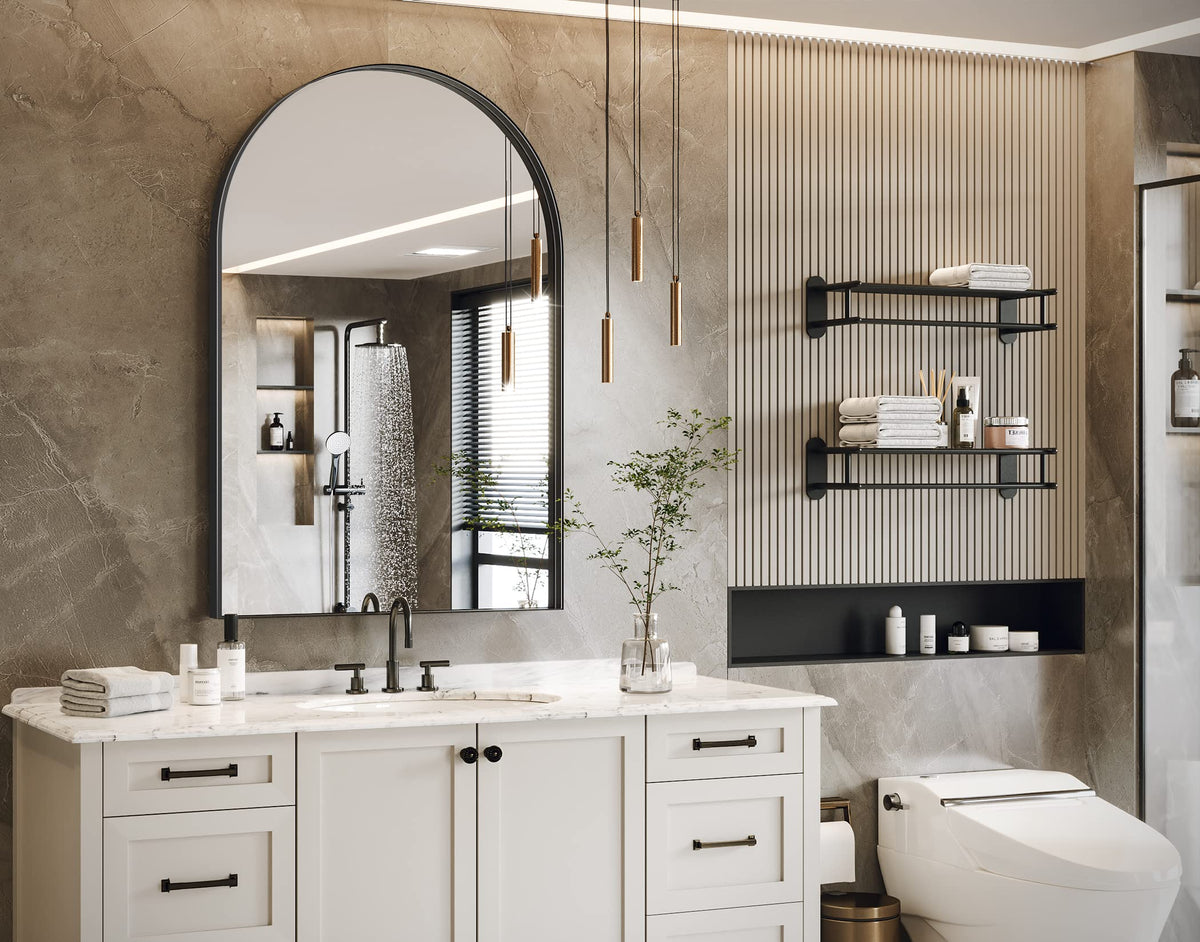 Black Arched Mirror, Arched Bathroom Mirror, 24 x 36 Inch Black Arch Mirror, Metal Frame Wall Mirror, Arched Top