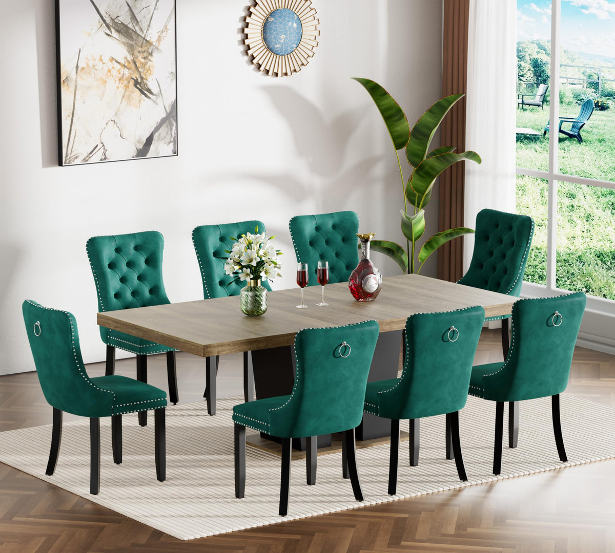 Wood Expandable Dining Table Set for 8 for Family Gathering