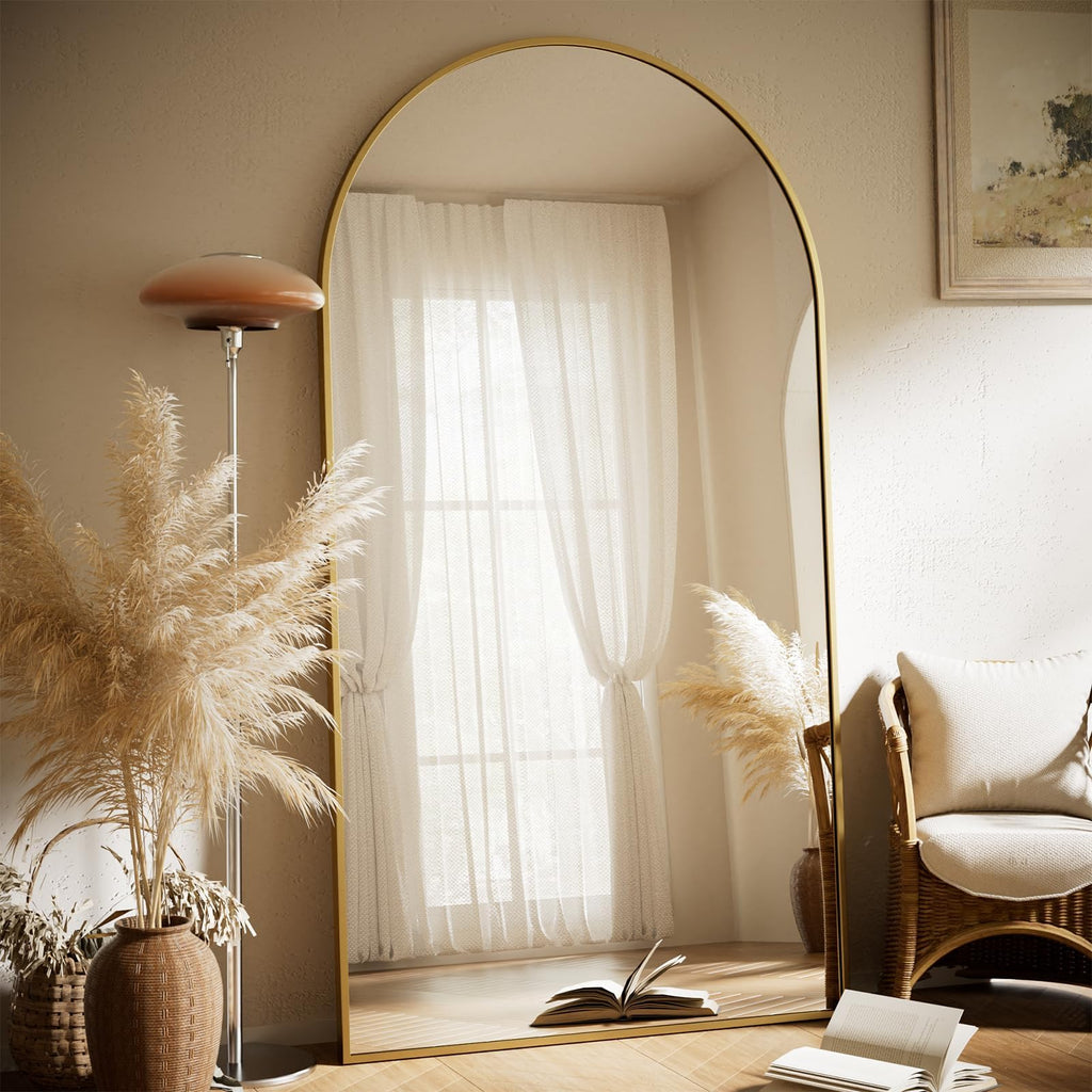 35"x78" Gold Large Arched Floor Full Length Dressing Body Mirror