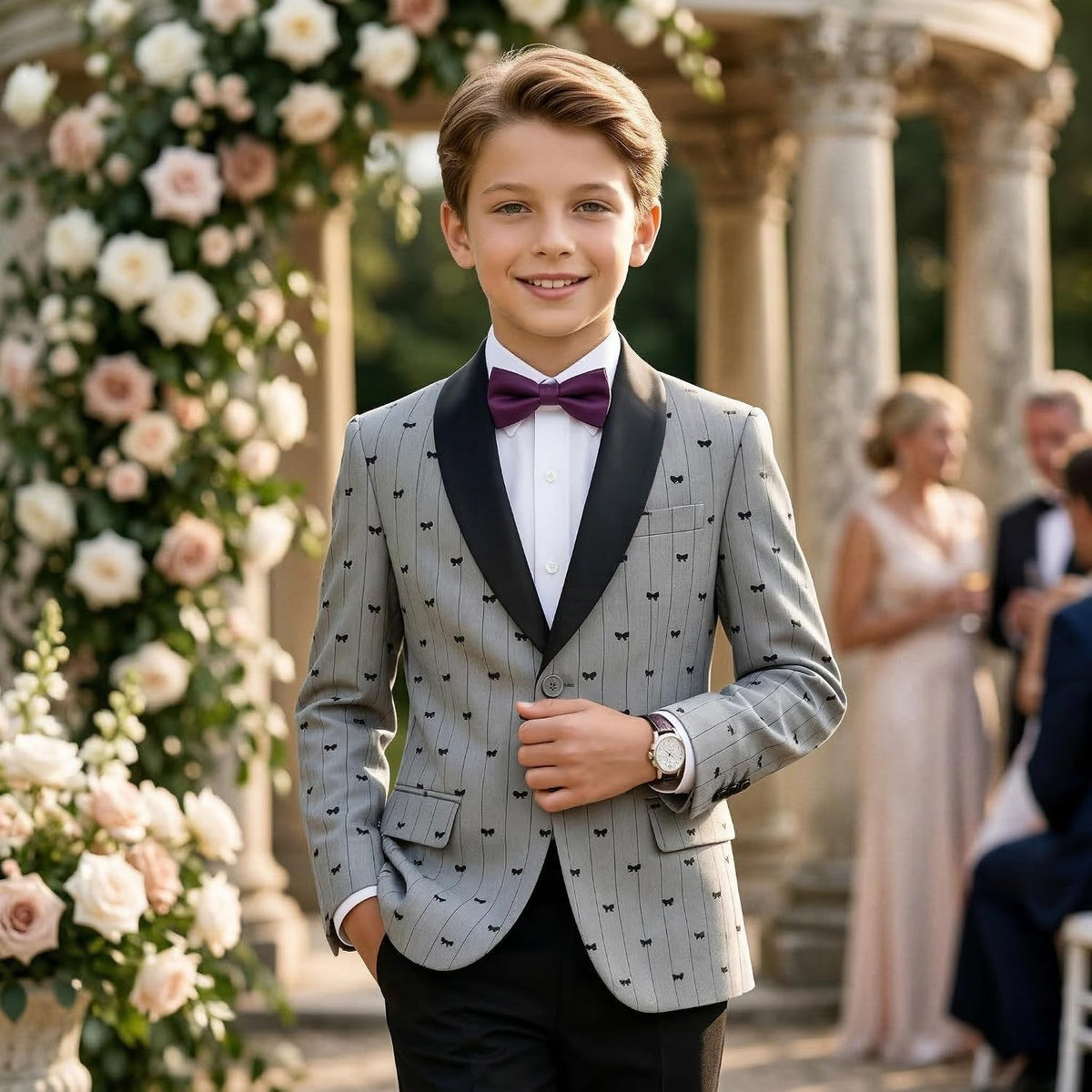 Boys Tuxedo Blazer Kids Slim Fit Dress Patterned Jacket
