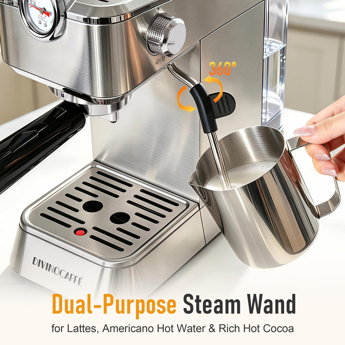 Compact Espresso Machine with Milk Frother and Pressure Gauge, 20 Bar Pump