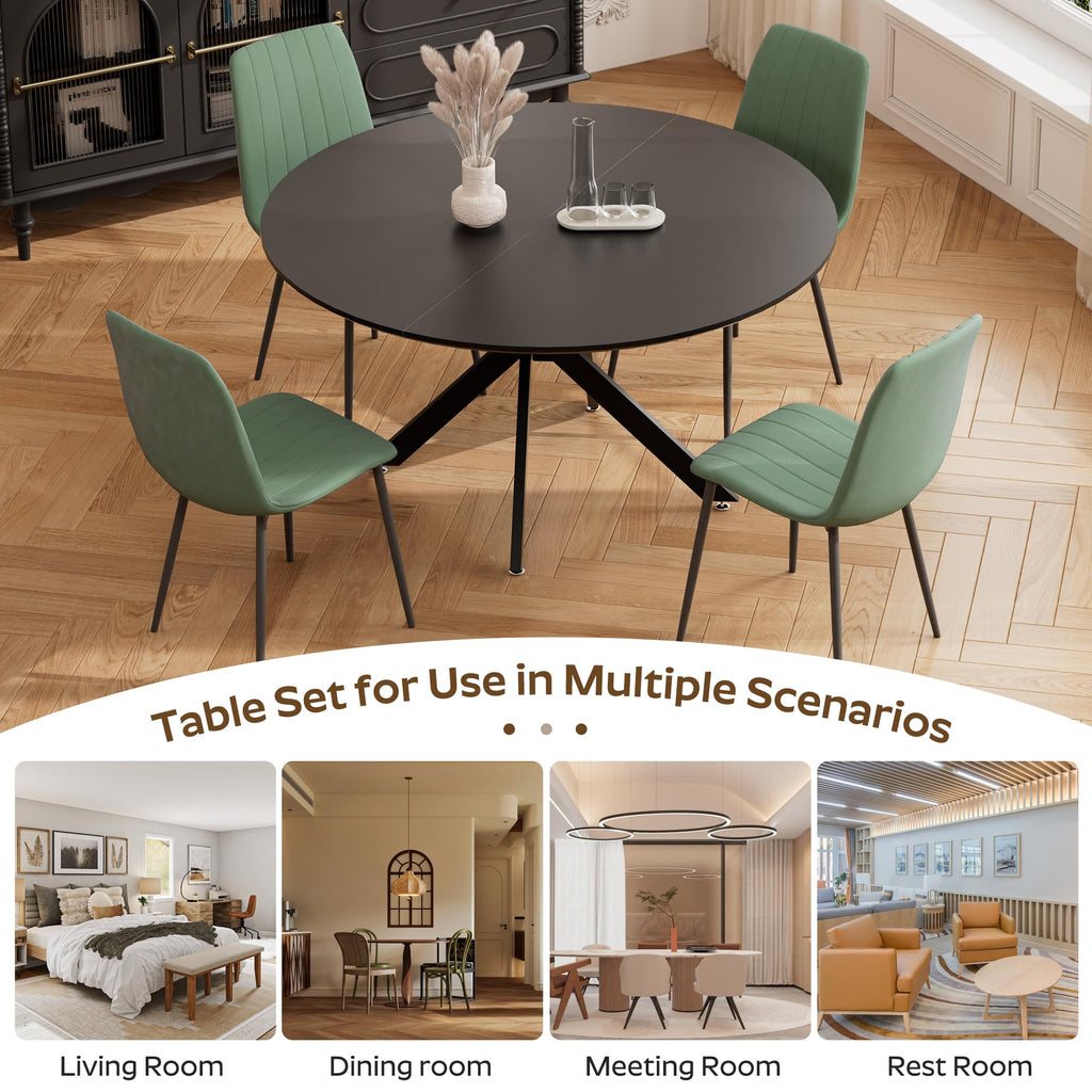 Inspired Saarinen Style 47" Modern Round Kitchen Table for 2-6, Save Space Black Wooden Circle Dining Table with Wooden Table Top &
