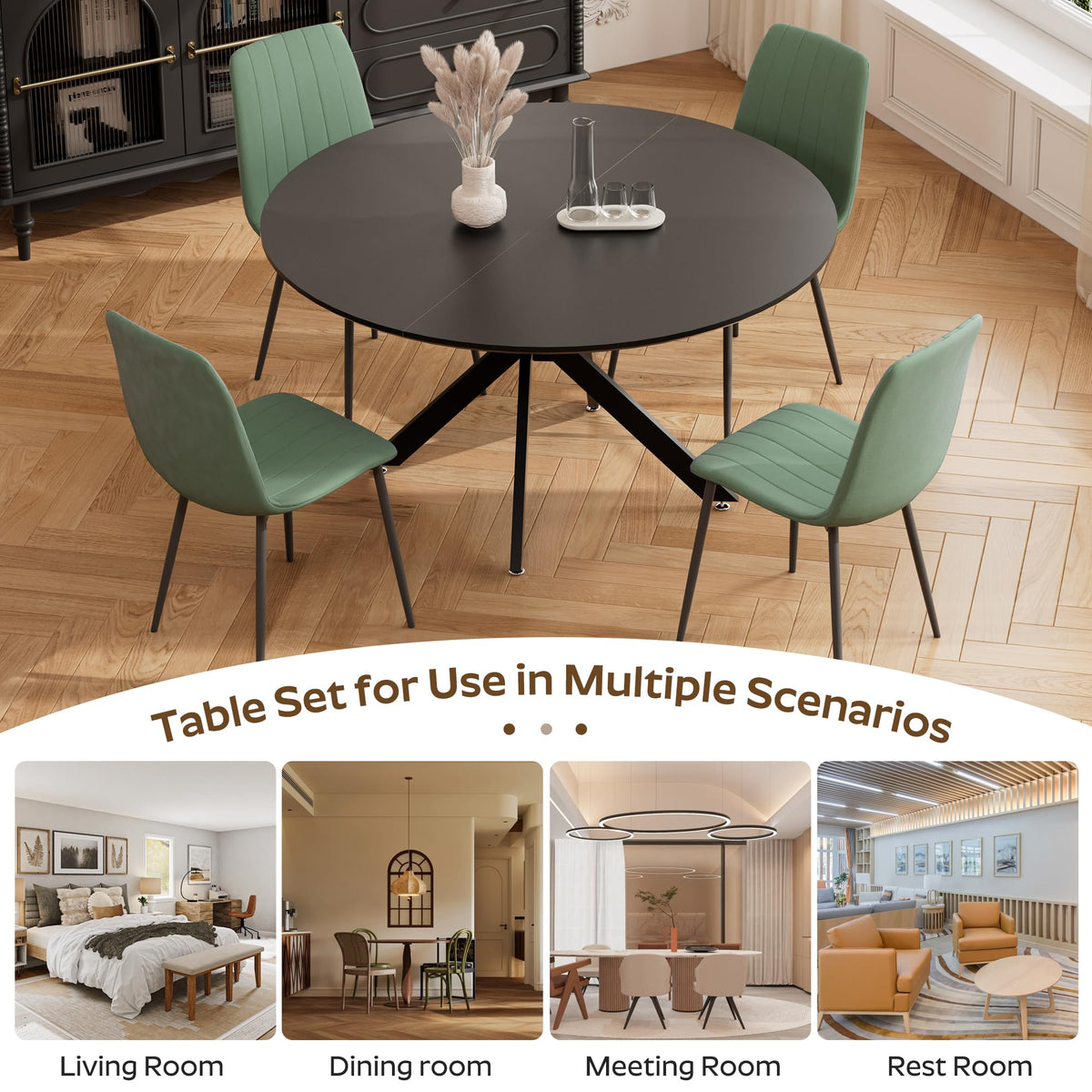Inspired Saarinen Style 47" Modern Round Kitchen Table for 2-6, Save Space Black Wooden Circle Dining Table with Wooden Table Top &