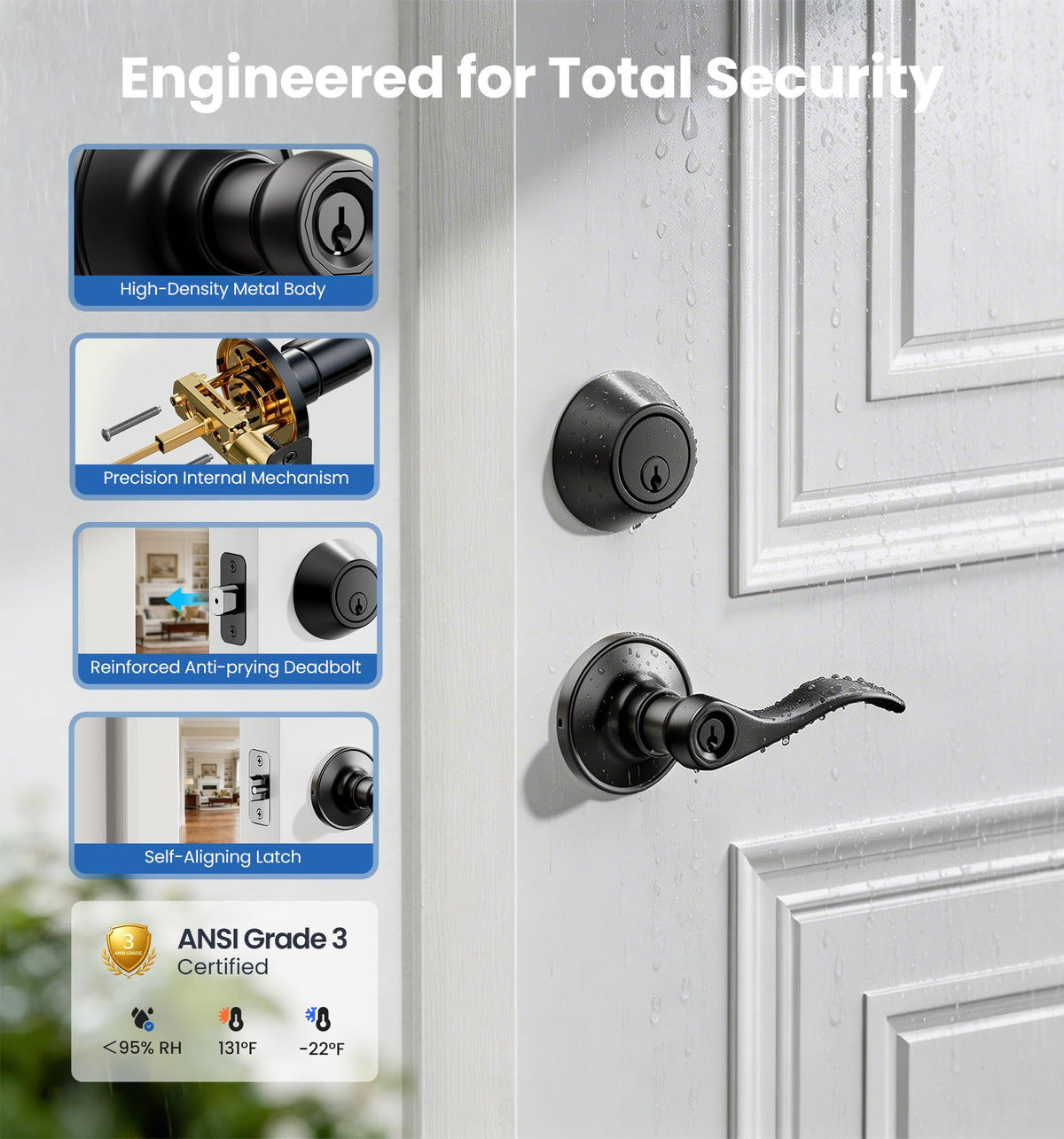 Keyed Alike Exterior Door Handle Lock Set with Deadbolt, Matte Black