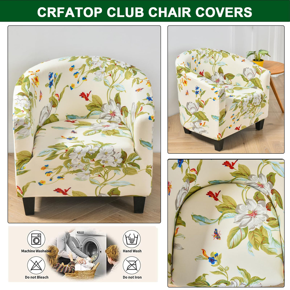 Stretch Barrel Club Chair Covers Printed Tub Sofa Slipcover, 24