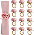 Handcraft Flower Napkin Rings, Pink Peony Napkin Holder - Set of 12