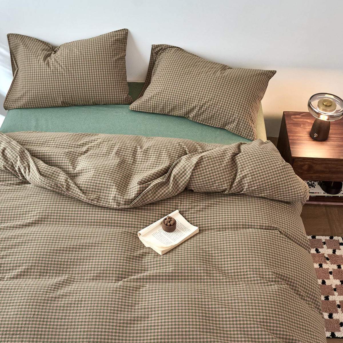 Vintage Gingham Duvet Cover Soft Breathable Washed Cotton Plaid Comforter Cover with 2 Pillowcases