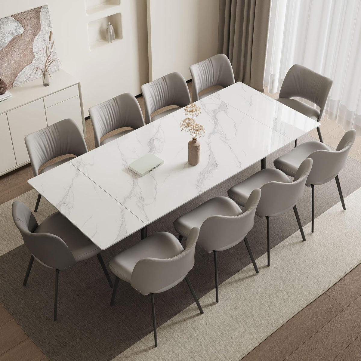 Extendable Dining Table for 6 to 10, Modern Sintered Stone Table