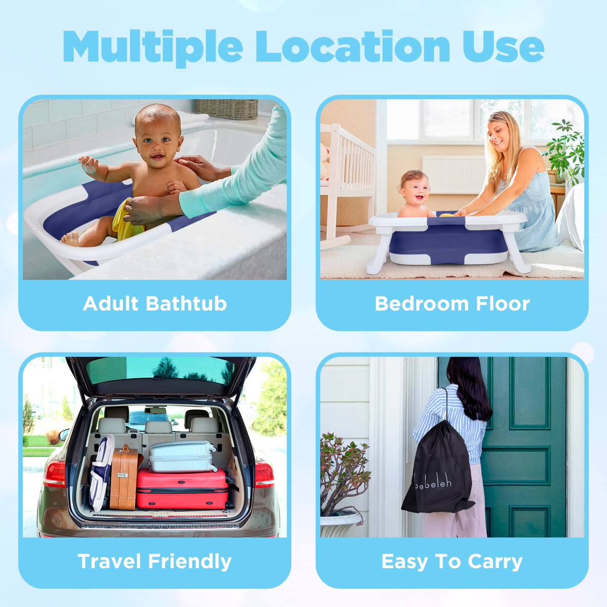 Collapsible Baby Bathtub - Bathtub + Baby tub Sling + Newborn Sling - Baby Bathtub Newborn to Toddler 0-24 Months