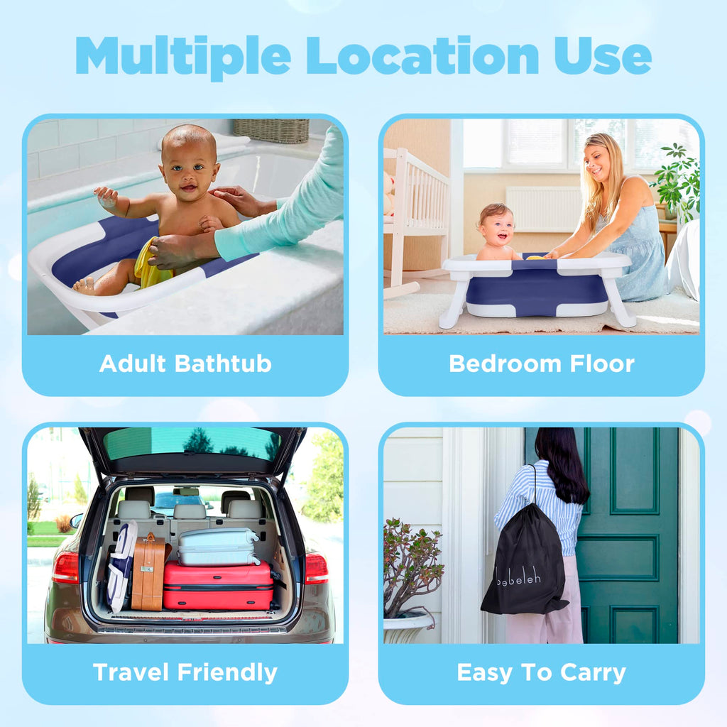 Collapsible Baby Bathtub - Bathtub + Baby tub Sling + Newborn Sling - Baby Bathtub Newborn to Toddler 0-24 Months