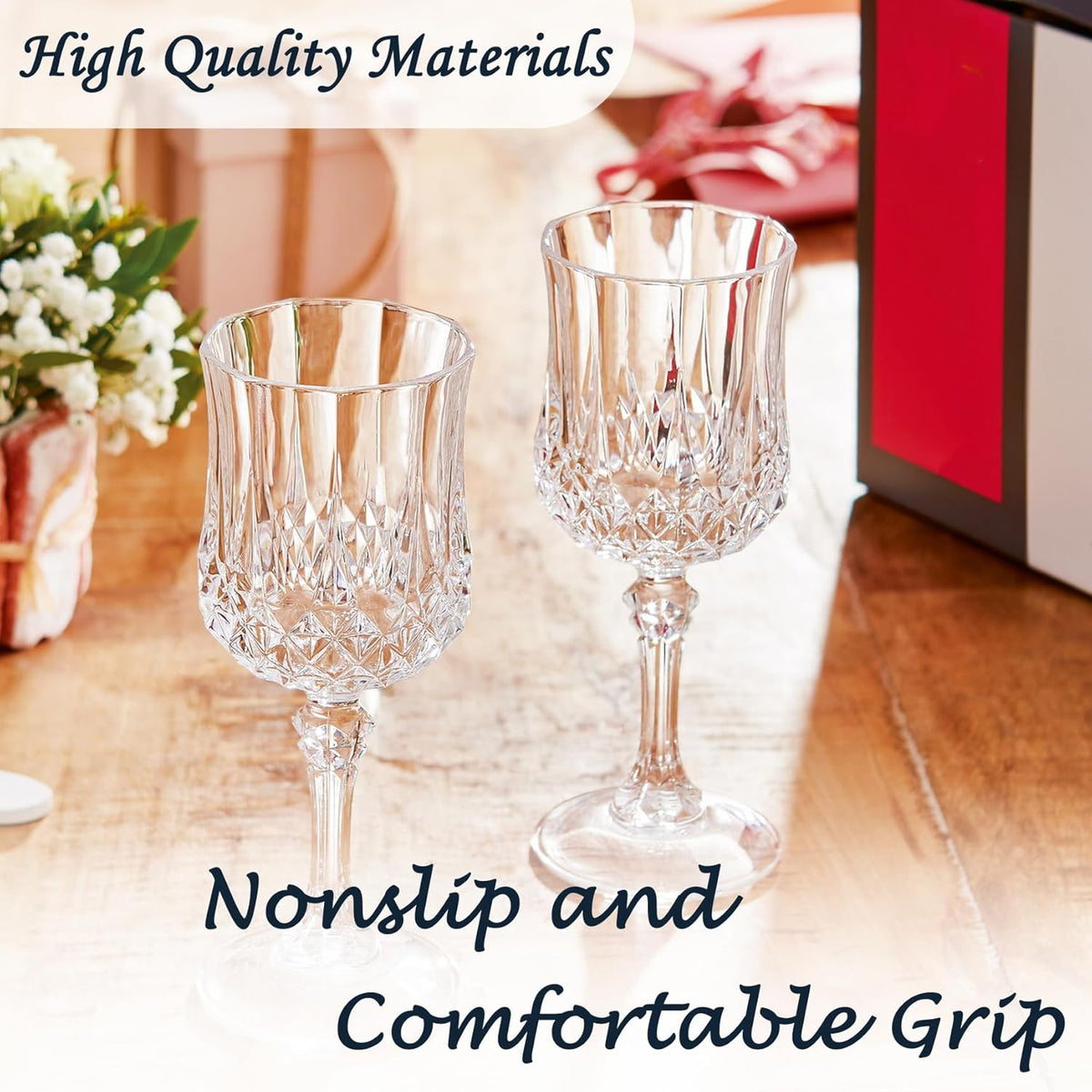Plastic Wine Glasses, Plastic Goblets Vintage Style Cordial Unbreakable Drinking Glasses, Reusable Drinkware