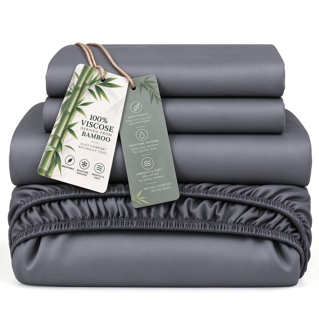 4-Piece Sheets, 100% Viscose Derived from Bamboo, Dark Grey