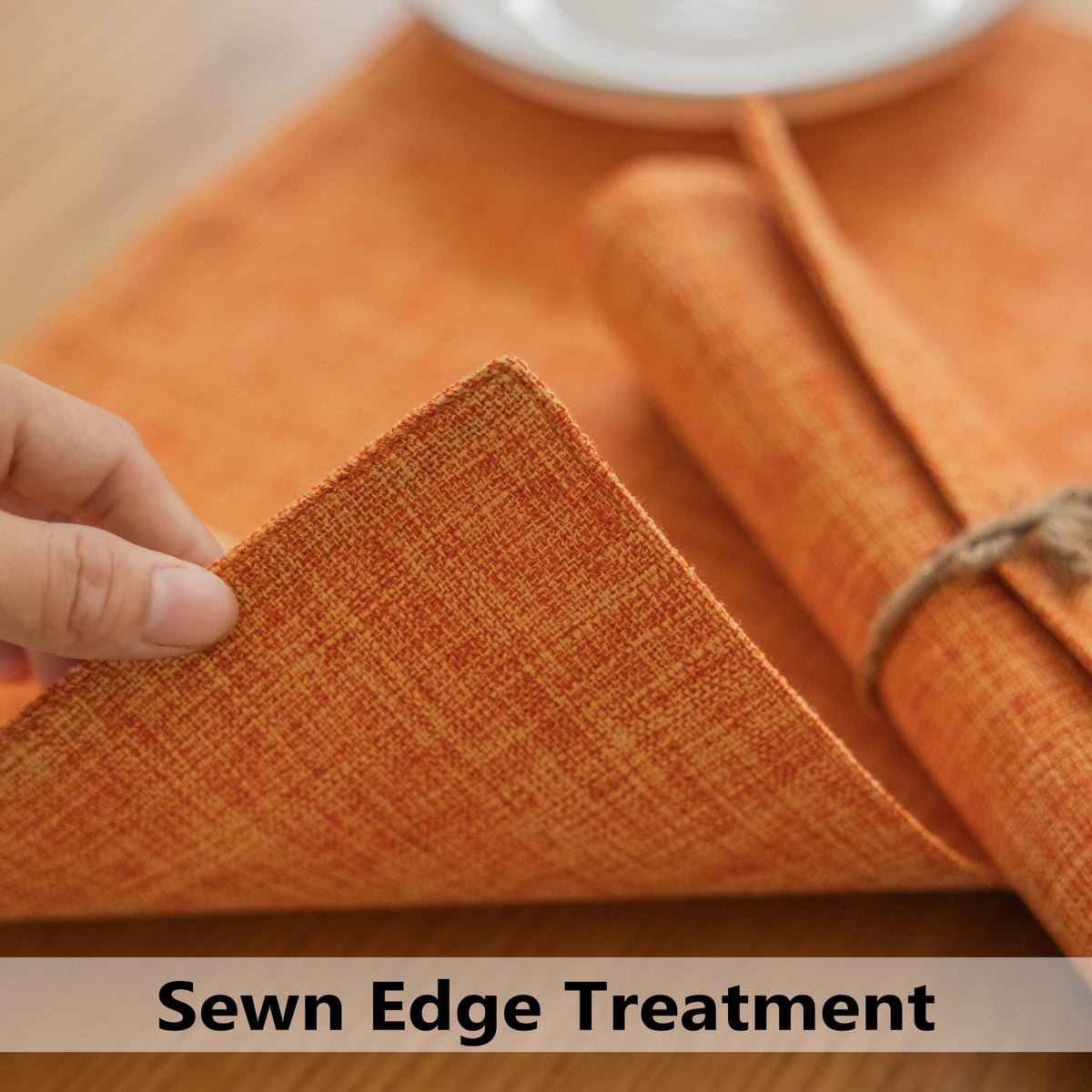 Orange Fall Placemats Set of 8 Linen Textured Fabric Place Mats Rectangle Cloth Table Mats Table Decor, 13x19 inch