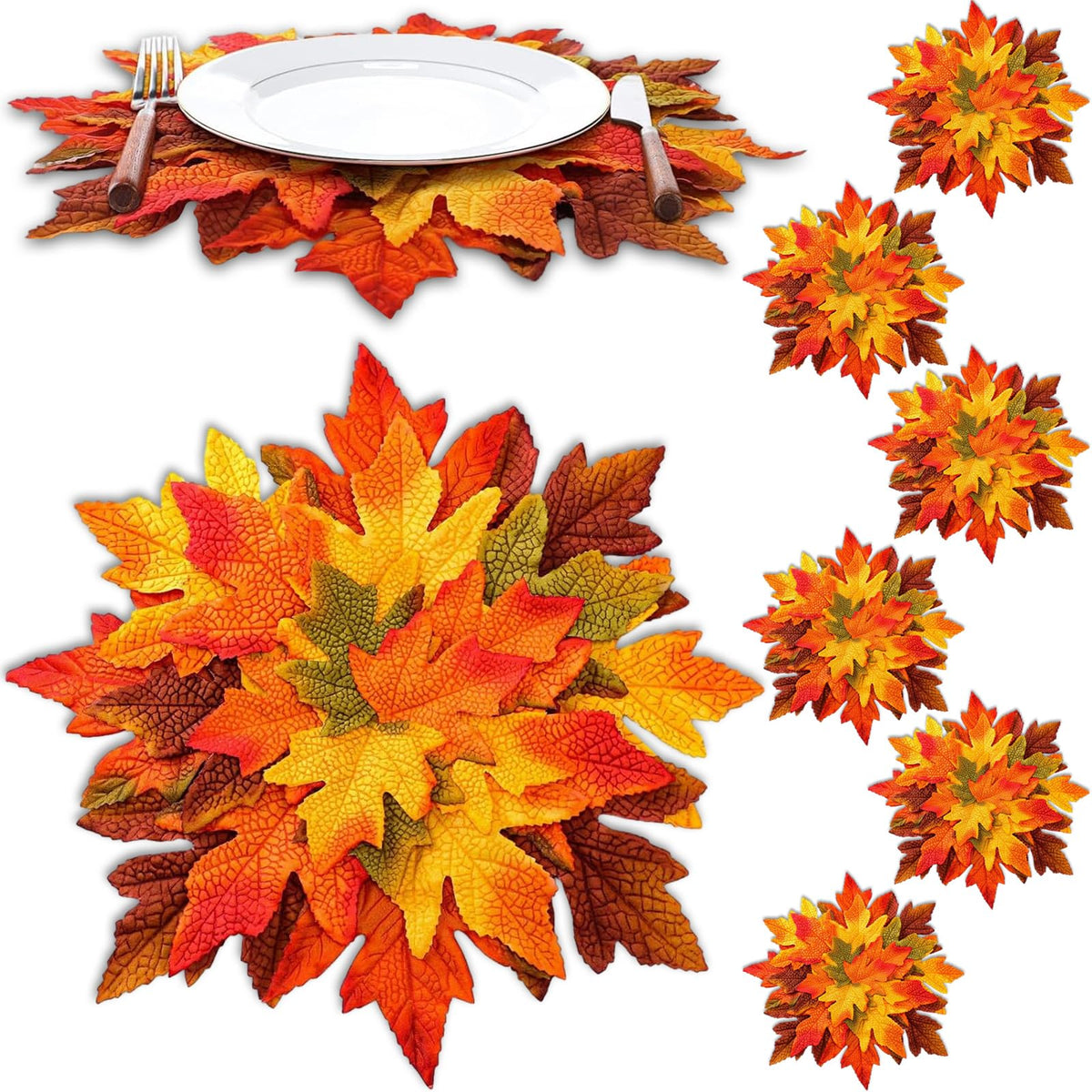 8 Pcs 15" Fall Placemats, Thanksgiving Leaf Mats, Multicolor