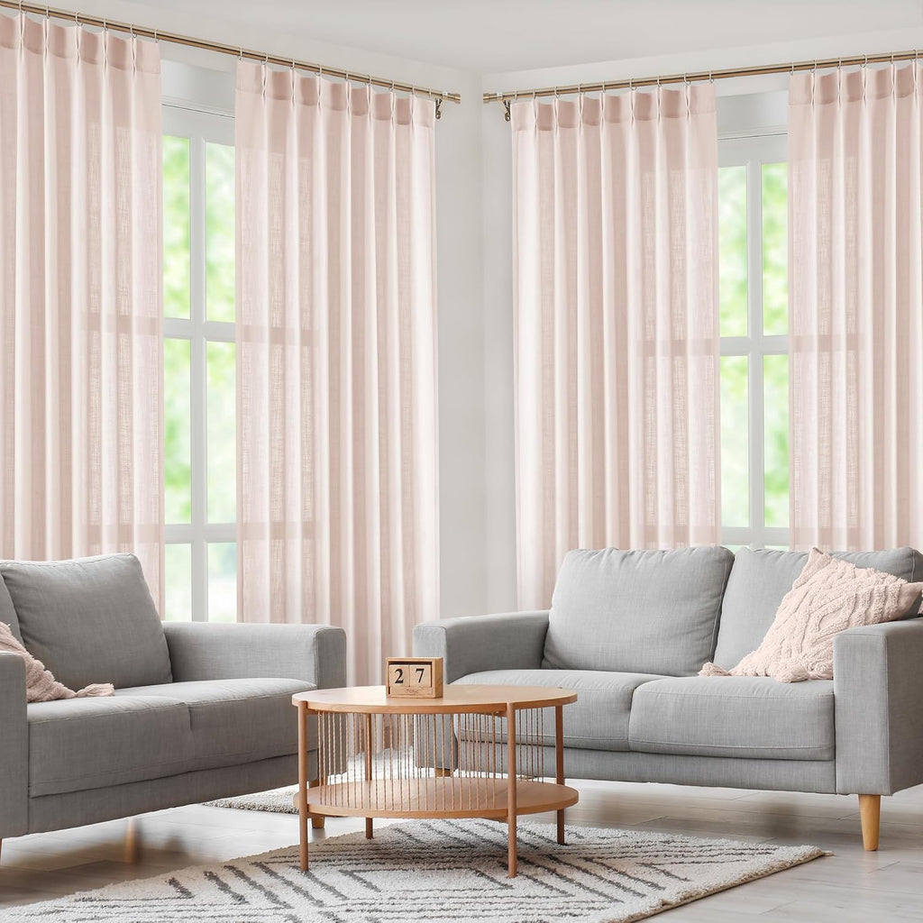 Pink Bailey Pinch Pleat Light Filtering Curtain (Set of 2 Panels) Panels,Boho Textured Semi Sheer Drapes Window