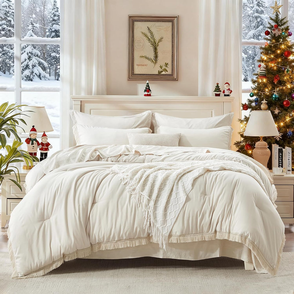 Comforter Set, 7 Pieces Beige Bedding - Set of 7
