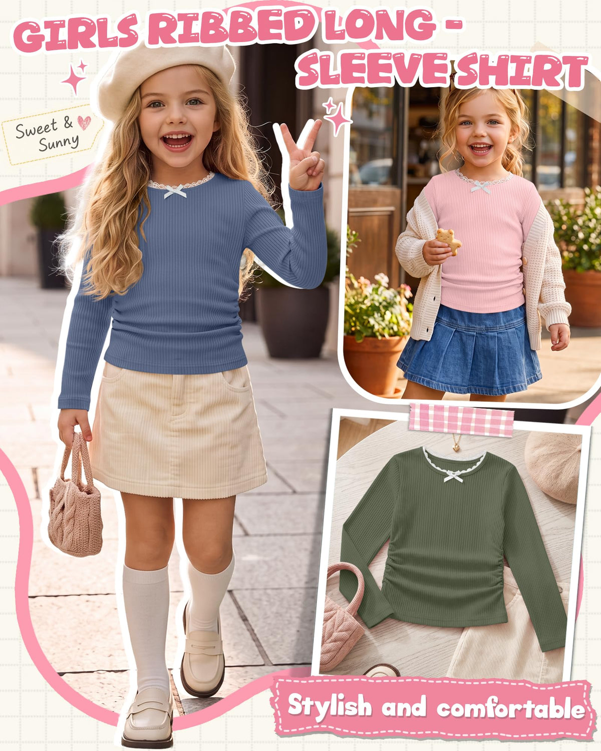 4 Pack Toddler Girl Long Sleeve Shirts Crewneck Top 4Color