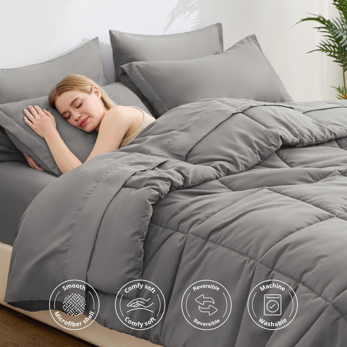 Comforter Set, 7 Pieces Bed in a Bag, Grey