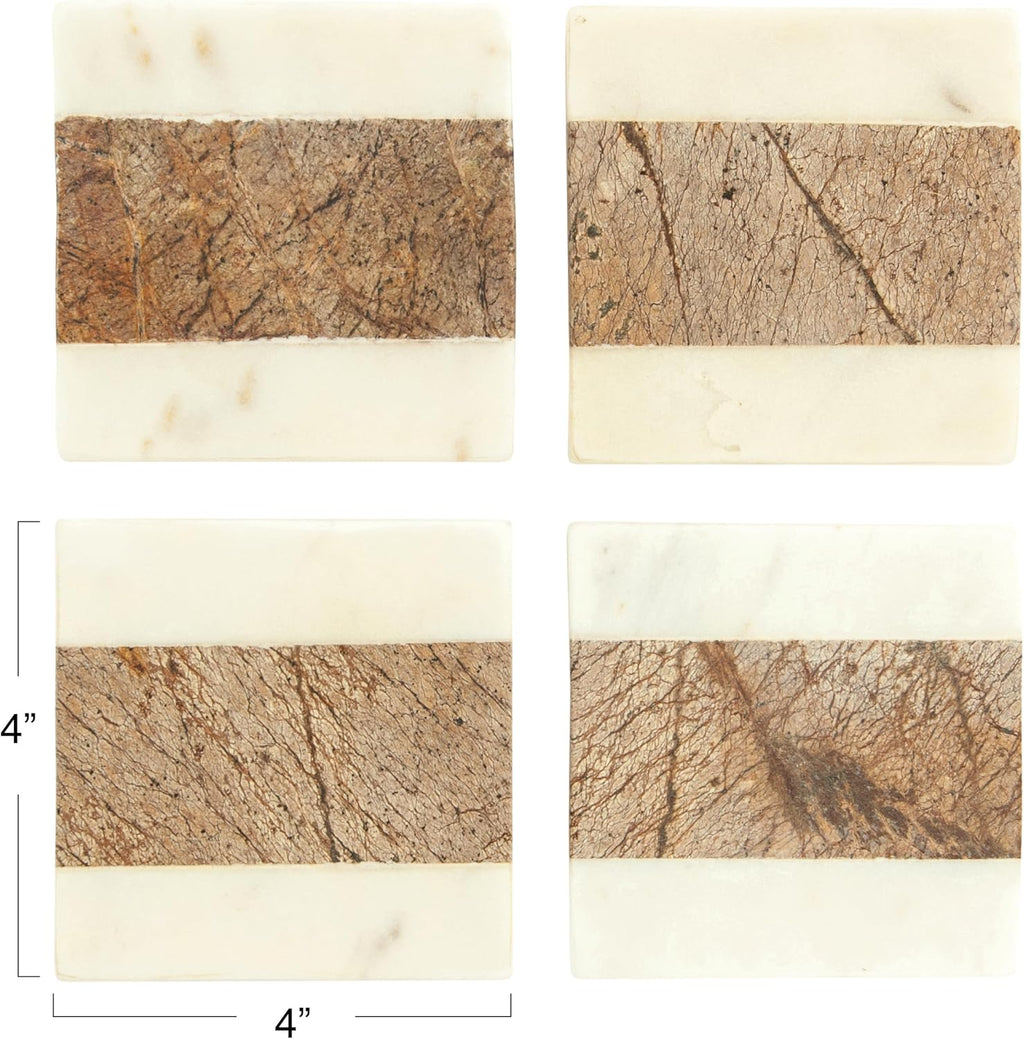 Square Marble Coasters with Jute String ( Pieces) - Set of 4